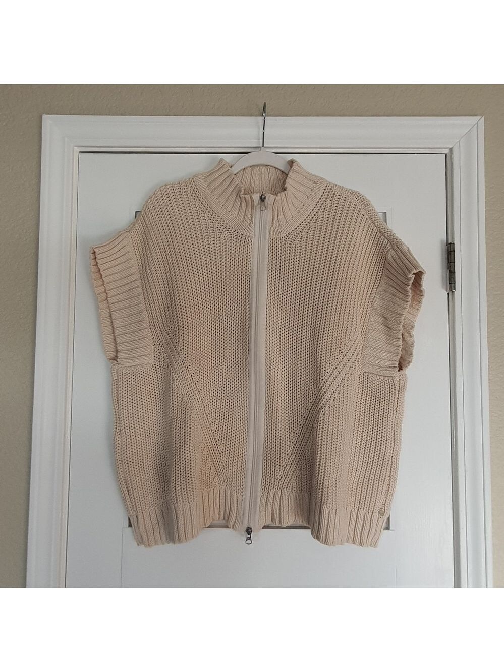 Pure Handknit Katherine Sweater Poncho Womens S/M Cream SS Oversized - Picture 9 of 14